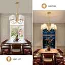 Modern Gold Chandelier 5-Light Dining Room Chandelier with Fabric Shades Kitchen Dining Room Light Fixture Over Table Height Adjustable Farmhouse Chandeliers for Living Room Bedroom Entryway