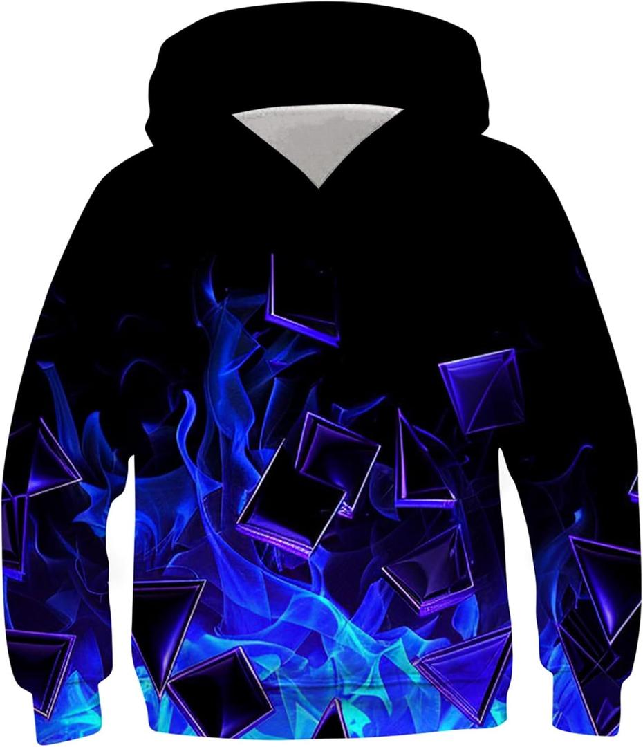 RAISEVERN Boys Girls Hoodies Kids Sweatshirts Pullover Hooded 3D Print Graphics Lightweight Hoody, 6-16T