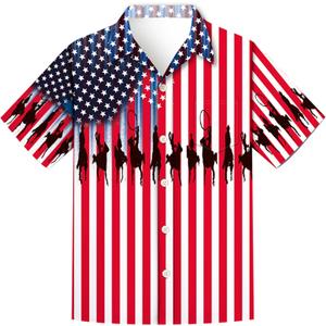 Men 4th of July Patriotic Shirt,American Flag Shirt Short Sleeve Button Down,Hawaiian Neon Funny Novelty Shirts (Large)