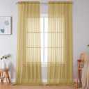Simplebrand Gold Sheer Curtains 108 Inches Long, Extra Long Rod Pocket Solid Color Window Sheer Curtain Panels, Elegant Curtains & Drapes for Living Room, Bedroom 2 Panels (Gold, 59" W x 108" L)