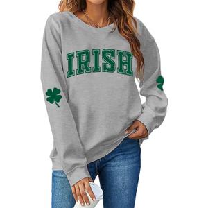 St. Patrick's Day Sweatshirt for Women Lucky Shamrock Long Sleeve Sweater Irish Clover Casual Graphic Pullover Tops (XL)