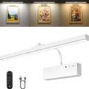 Picture Light, 15.35inch Wireless Picture Lights for Wall Rechargeable, 5400mAh Battery Wall Light with Remote, 3 Color Art Lighting for Paintings with Timer and Dimmable for Display, Gallery (White)