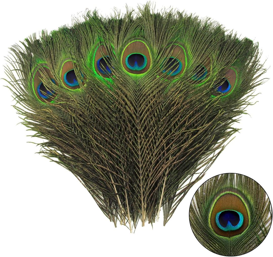 THARAHT 24pcs Peacock Feather Natural in Bulk 10-12 inch 25-30cm for Vase Craft Vase Wedding Home Party Christmas Day Decoration Peacock Feathers