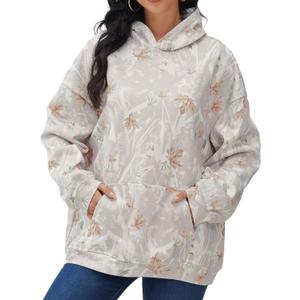 Eutten Womens Camo Hoodies Maple Leaf Print Oversized Hooded Sweatshirt Fleece Pullover Sweatshirts Long Sleeve with Pocket (Beige, M)