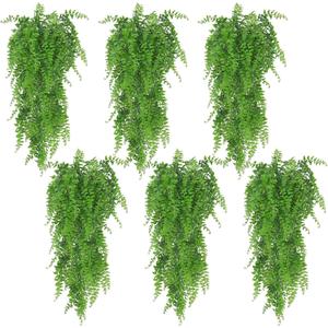 Huryfox Artificial Hanging Plants Fern Vine - 6PC Fake Ivy Leaves Decoration for Indoors & Outdoors, Faux Foliage Greenery Decor for Living Room, Kitchen, Balcony, Garden, Bedroom, Farmhouse Aesthetic