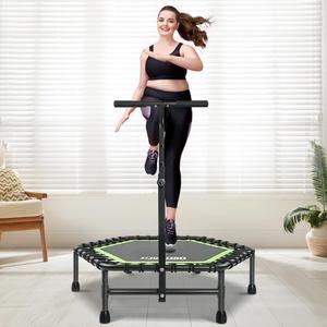 ONETWOFIT 42"/45" Rebounder Trampoline for Adults, Silent Mini Trampoline Indoor Exercise Fitness Trampoline Bungee Rebounder Workout Max Load 330lbs, Green With Handle 