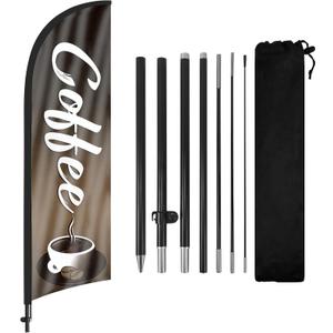 Coffee Advertising Swooper Flag Banners, Feather Flags with Pole and Ground Stake, 8FT Advertising Feather Banners Sign for Coffee Business