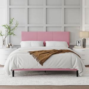 Queen Size Bed Frame with Upholstered Headboard, Sturdy Wood Slats, No Box Spring Required, Silent, Easy Assembly, Pink