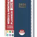 2026 Planner, Weekly and Monthly Calendar Planner, January 2026 - December 2026, Hardcover 2026 Calendar Book with Tabs For Women & Men, Inner Pocket, Spiral Bound, Perfect for Office Home School Supplies - A4 (8.5" x 11"), Navy