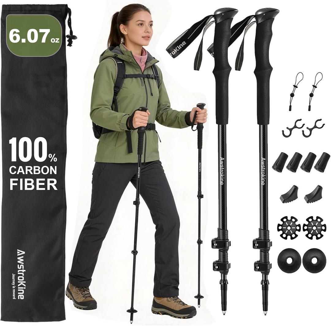 Ultra Light Carbon Fiber Hiking Trekking Poles - 6.07oz Nordic Trekking Sticks with Full EVA Grips & Quick Locks, All-Terrain Hiking Sticks for Seniors, Men & Women, Set of 2, 51"