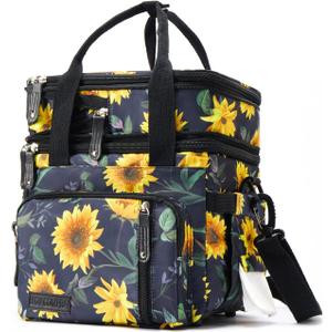 MOV COMPRA Lunch Bag for Women Men Double Deck Lunch Box,Expandable Large Lunch Bags,Leakproof Lunch Box Cooler Bag (Sunflower) 11 ×8.0×10.5 inch