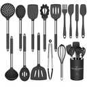 Silicone Cooking Utensil Set, Umite Chef 15pcs Silicone Cooking Kitchen Utensils Set, Non-stick - Best Kitchen Cookware with Stainless Steel Handle - Black Kitchen Utensils minor damage on the container