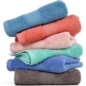 Cleanbear Cotton Hand Towel Set 6-Pack Ultra Soft Hand Towels with Assorted Colors (13 x 29 Inches) Lightweight and Quick Dry