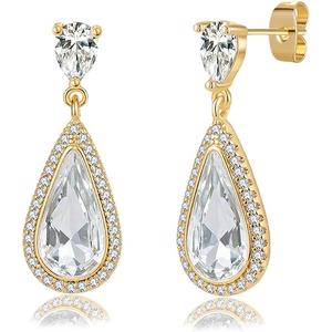 EVEVIC Austrian Crystal Halo Teardrop Dangle Drop Earrings for Women 14K Gold Plated Jewelry Gifts