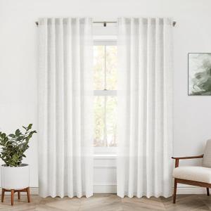 90 Inches Long Linen Back Tab Curtains 2 Panels Set for Living Room Ivory Light Filtering Semi Sheer Farmhouse Boho Linen Blend Window Drapes for Patio Sliding Door, Muslin Look Cream White