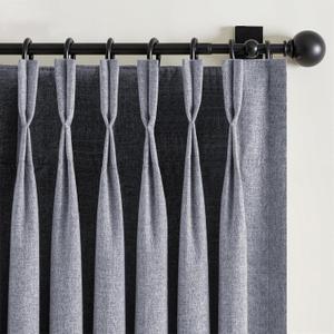 Pinch Pleated Full Blackout Curtains for Bedroom & Living Room, Linen Textured Thermal Insulated Blackout Window Curtains & Drapes 84 Inches Long, 2 Panels Set(40" W x 84" L, Stone Blue)