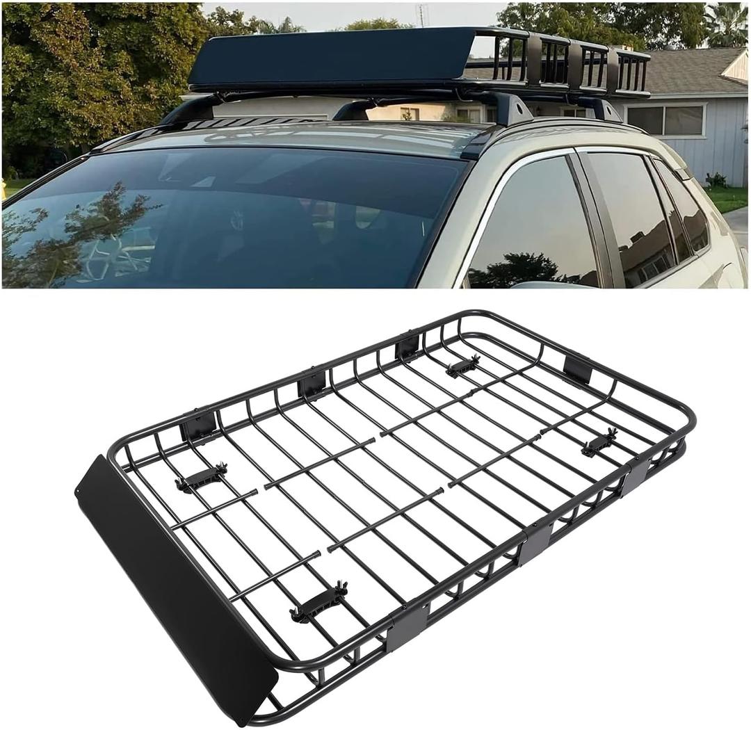 ECOTRIC 64" x 39" x 5.1'' Universal Roof Rack Cargo Carrier Basket with Extension Heavy Duty Steel Car SUV Top Luggage Storage Holder Basket for Travel 550LBS Weight Capacity