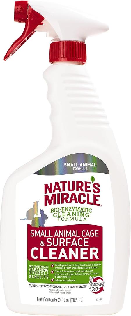 Nature's Miracle Small Animal Cage and Surface Cleaner, Bio-Enzymatic Cleaning Formula, Destroy Tough Stains and Odors, 24 Ounces (1 Count (Pack of 1))