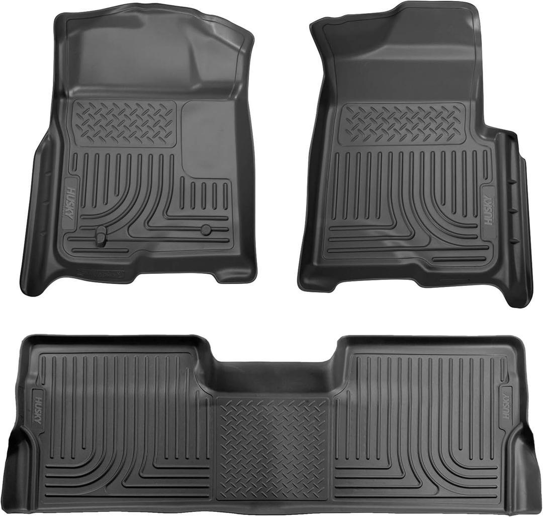 Husky Liners Weatherbeater Floor Mats | Fits 2009 - 2014 Ford F-150 SuperCrew Cab w/out Manual Shifter (Footwell Coverage) | Front & 2nd Row, 3-pc Black - 98331