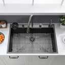 30x18 Black Drop In Kitchen Sink with Faucet - 16 Gauge Stainless Steel Waterfall Sink, Top Mount Single Bowl Kitchen Sink Include Drinking Water Faucet Soap Dispenser,Cup Washer, 30"D x 18"W x 10"H