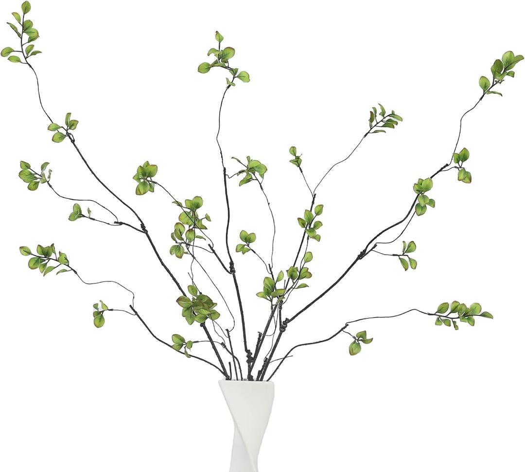 4 Pcs 38.5" Tall All-Green Artificial Branches with Leaves, Realistic Faux Ficus Greenery Stems, Bendable Fake Plant Twigs for Tall Floor Vases, Home Centerpiece, Office & Spring Decor