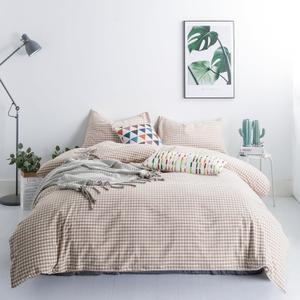 SUSYBAO Tan Gingham Duvet Cover King 100% Washed Cotton Beige Plaid Duvet Cover Set 3 Pieces 1 Checkered Grid Duvet Cover with Zipper Ties 2 Pillowcases Vintage Luxury Soft Gingham Bedding Set Durable