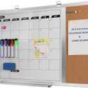 Magnetic Dry Erase Calendar Whiteboard Corkboard Combo, 36 x 24 Inch Monthly Calendar Whiteboard Bulletin Corkboard for Wall, Aluminum Frame with Dry Erase Markers, Magnets, Push Pins (36 x 24 Inch)
