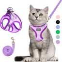 Cat Harness and Leash Set, Soft and Breathable Vest with Reflective Strip, Escape Proof Kitten Harness, Easy to Wear for Cats Walking and Traveling (Purple, XS) (XS (Chest:12''-13''))