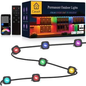 CasaX Permanent Outdoor Lights for House, 110Ft Outdoor String Lights LED, IP67 Waterproof 55W RGBW,111 Scene Modes, Halloween, Christmas Decoration Compatible with Alexa, Google Assistant