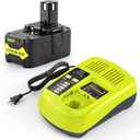 Upgraded P117 21V 3A USB Rapid Charger + 6.0Ah 18V RB18L50 Lithium Battery Combo for RYOBI P108 P102 P104 High Capacity Cordless Tool Batteries