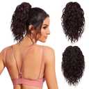 Flufymooz Ponytail Extension, 12" Short Claw Ponytail Extension Wavy Curly Jaw Clip in Pony tails Hair Extension Natural Synthetic Hairpiece for Women (Ombre Burgundy)