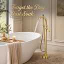 Freestanding Bathtub Faucet Stand Alone High Flow Brass Brush Gold Tub Filler, Free Standing Unique Bath Tub Faucet with Sprayer, Tub Shower Faucet Set (BG-Waterfall)
