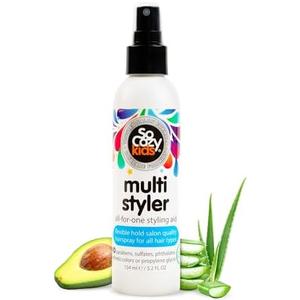 SoCozy Multi Styler, Styling Hair Spray for Kids, Safe for Everyday Use (5.2 Fl Oz) Holds Like a Light Gel, Gentle Formula with Quinoa, Vitamin B5 & Aloe, No Parabens, Sulfates or Synthetic Colors