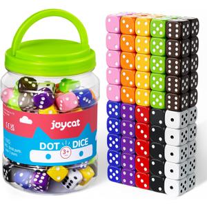 JoyCat 16mm 6 Sided Dice Set Standard Game Dice Kids for Board Games Dice Games Math Dice for Classroom with Storage Bucket (100, Opaque)