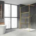 Bathroom Shower Door, Modern Grid Shower Door 34 * 74 Inch, 5/16"(8mm) Clear Tempered Glass and Fluted Glass Shower Panel, Brushed Gold