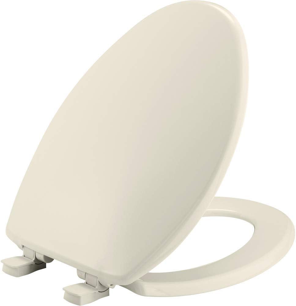 Bemis 7300SLEC Slow Close Toilet Seat, Easy Clean Hinges and Durable Plastic Seat, Made in USA, Elongated, Biscuit
