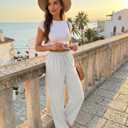 SEMARO Womens Casual Linen High Waist Pants Drawstring Loose Fit Summer Pants Trousers with Side Pockets (White, M)