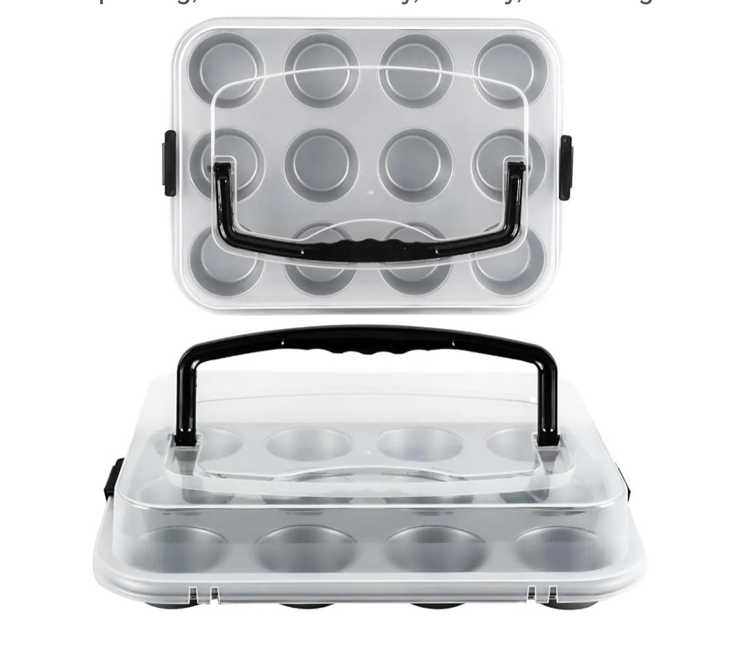 2-Pack Cupcake Pan with Lid, 12-Cup Nonstick Muffin Pan with Handle – Cupcake Carrier for Baking & Transporting, Perfect for Party, Holiday, Gathering