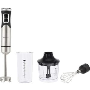 Amazon Basics 500 Watt Multi-Speed Immersion Hand Blender with Attachments, Corded, Silver