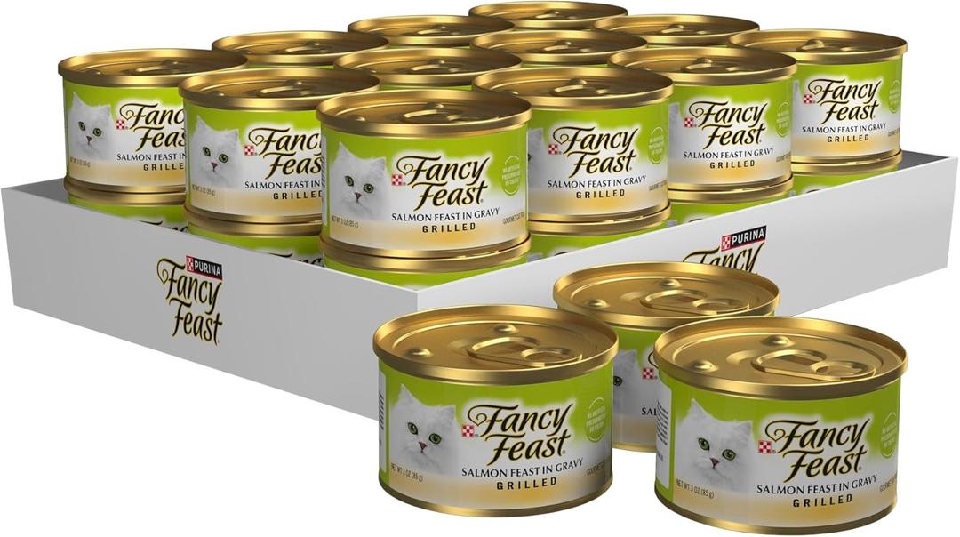 Fancy Feast Grilled Salmon Feast In Gravy Canned Cat Food 24 - 3oz Cans, Best Before JUN 2027