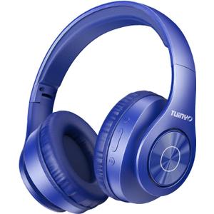 TUINYO Bluetooth Headphones Wireless, Over Ear Stereo Wireless Headset 40H Playtime with deep bass, Soft Memory-Protein Earmuffs, Built-in Mic Wired Mode PC/Cell Phones/TV-Dark Blue
