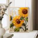 Sunflower Canvas Wall Art, 2D No Texture Sunflower Painting Poster, Yellow Flower Wall Decor, Simple Flower Picture for Wall Living Room Bathroom Bedroom Home Decoration 24*36 in ( Stretched Canvas on A Wooden Frame)