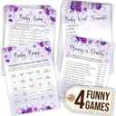 Butterfly Baby Shower Games For Girls - 4 Funny Baby Games For Babies Shower Girl, Bingo Cards, Word Scramble Mommy Or Daddy Game, Purple Butterfly Decorations
