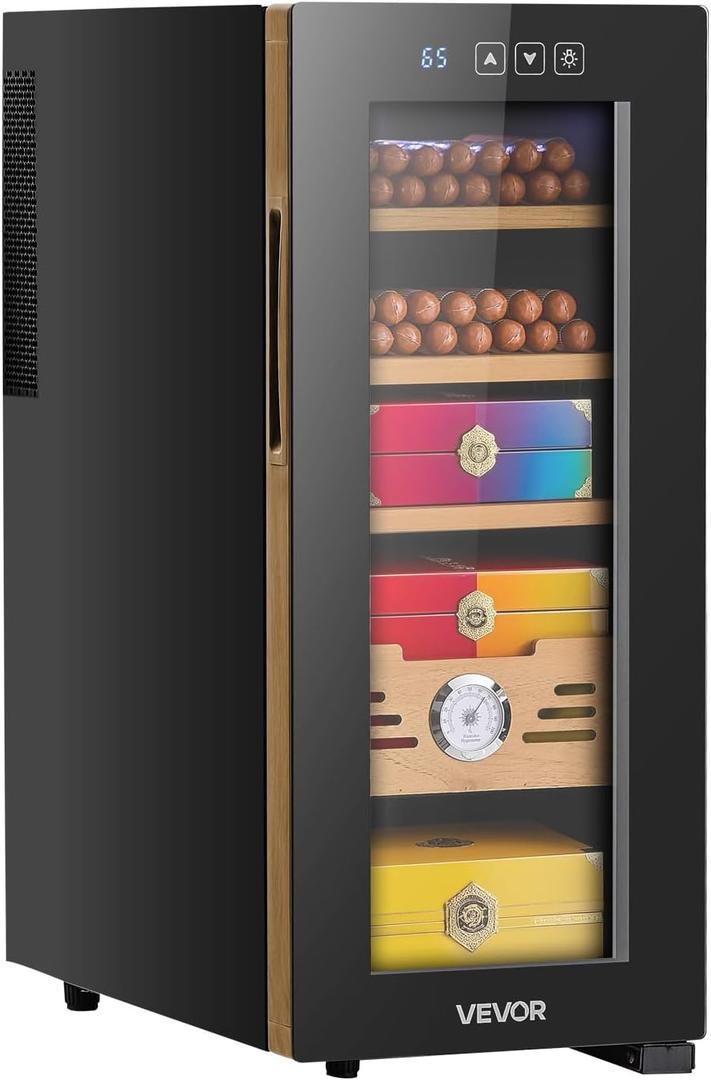 VEVOR Electric Humidor, 33L, 250 Counts Electric Cigar Humidor Cabinet with Cooling Temperature Control, Spanish Cedar Wood Shelves & Drawers, Mechanical Hygrometer, 4 Layers, Cooler for Household