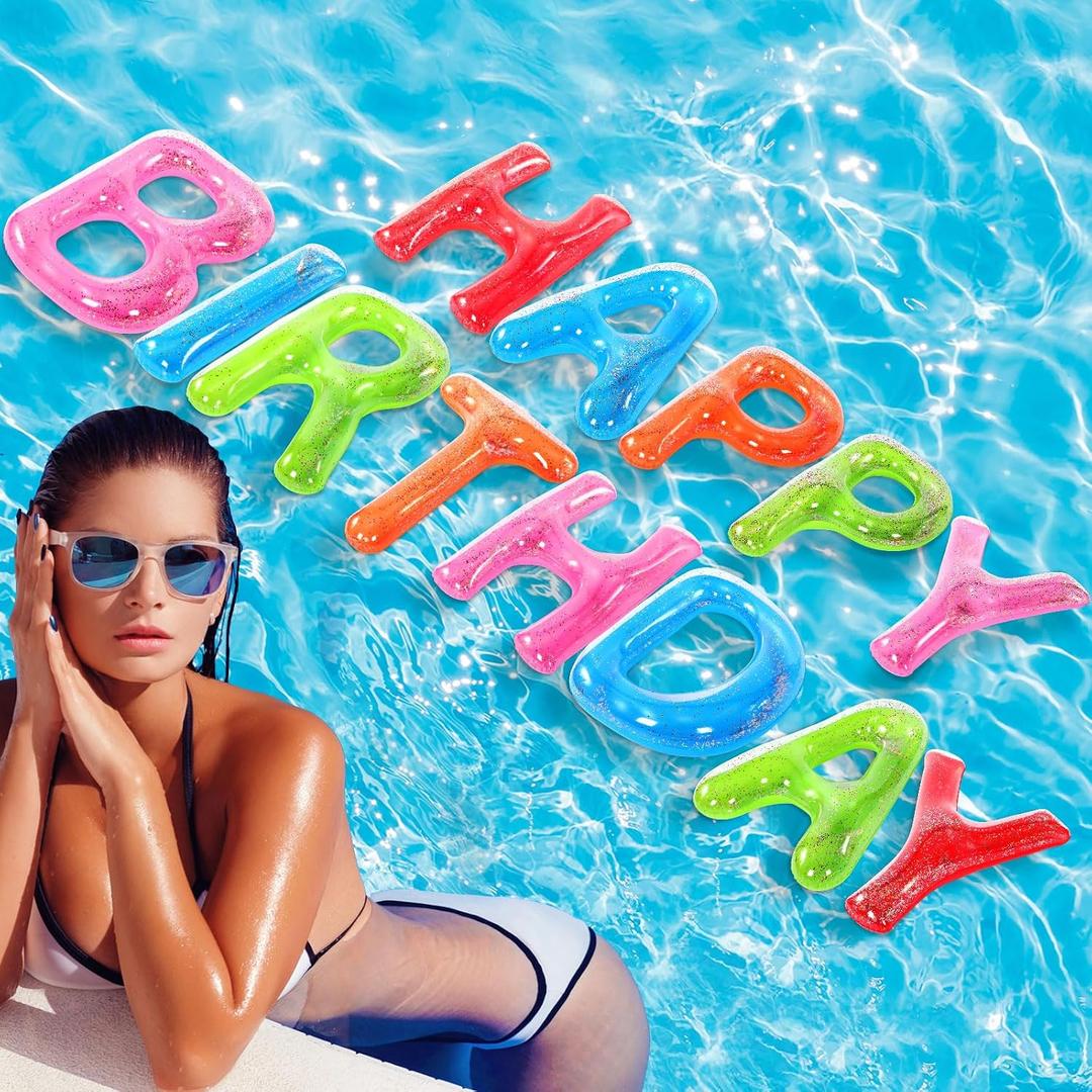 Shappy Happy Birthday Pool Large Floating Letter Balloons with Adhesive Dots Inflatable Pool Decorations for Summer Birthday Party, 30''