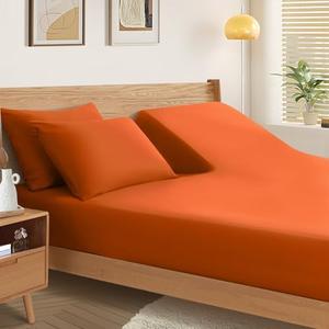 SiinvdaBZX Split Top King Fitted Sheet Only for Adjustable Bed, Ultra-Soft Microfiber 34 Inch Top Split Head Sheets Half Split King Bottom Sheet, Fits 14" -16" Deep Pocket, Burnt Orange