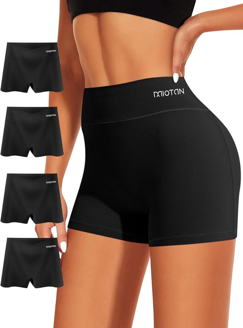 Boy Shorts Underwear for Women High Waisted Panties Cotton Boxer Briefs Full Coverage 4 Pack (Large, Black)