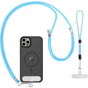 CACOE Phone Lanyard 2 Pcs-1 Pcs Adjustable Neck Strap, 1 Pcs Wrist Strap, 2 Pads, Universal Crossbody Multifuctional Cell Phone Lanyards Compatible with Most Smartphones(Light Blue)