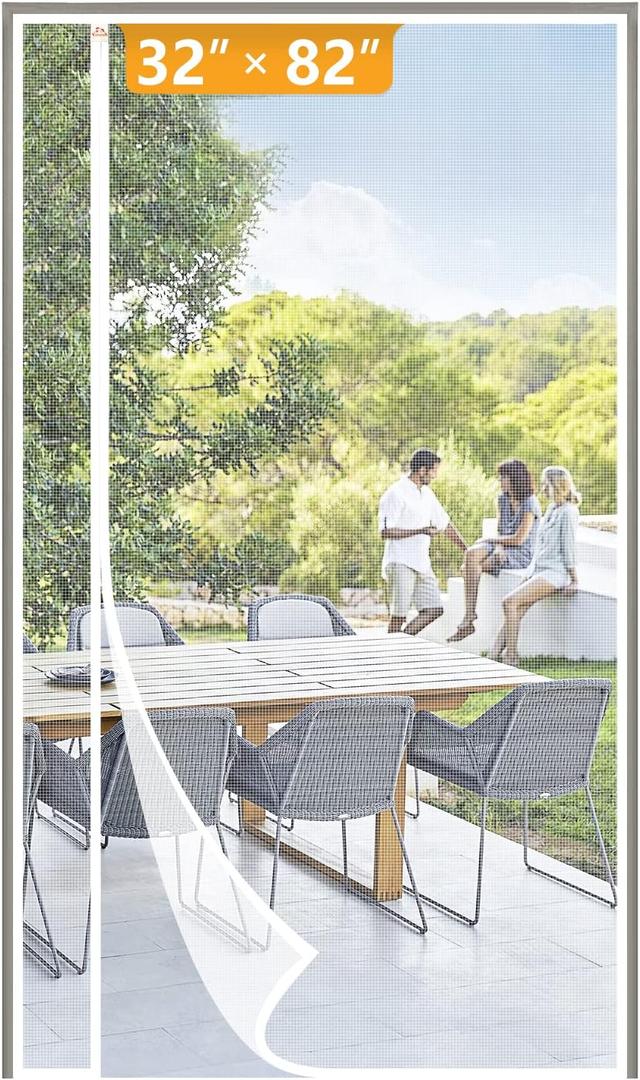 Yotache White Reversible Left Right Side Opening Magnetic Screen Door Fits Door Size 32 x 82, Unobstructed View Upgraded Polyester Mesh for Back Door, Actual Screen Size 34" x 83"