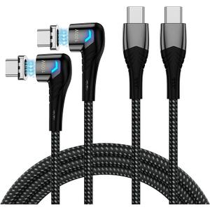 100W USB C to USB C Magnetic Charging Cable (1 Pack, 5ft) Right Angle Magnetic Phone Charger 5A PD Fast Charge Cord for MacBook Pro/Air, iPad Pro, iPhone 16 15 Pro, Galaxy S23